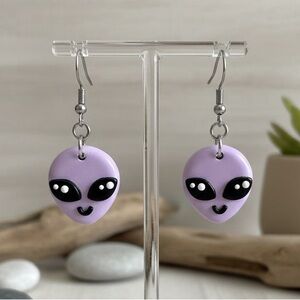 Galactic Alien Dangle - Handmade Earrings - Cosmic Sci-Fi Jewelry - Purple